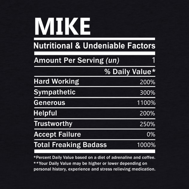 Mike Name T Shirt - Mike Nutritional and Undeniable Name Factors Gift Item Tee by nikitak4um